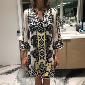cream dress w/ black and yellow detailing